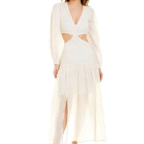 slim fit dress slacks Nancy Floral Chiffon Cut Out Long Sleeve Maxi Dress L / US 10-12 main image 1